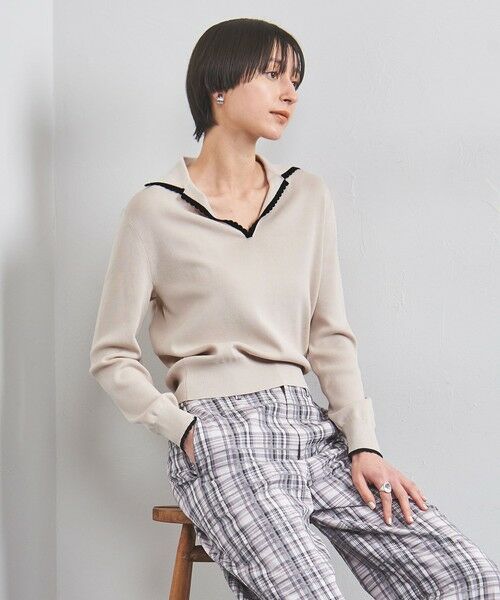 UNITED ARROWS/ユナイテッドアローズ スカラップレース セーラーカラー ニット BEIGE FREE UNITED ARROWS/ユナイテッドアローズ スカラップレース セーラーカラー ニット BEIGE FREE
