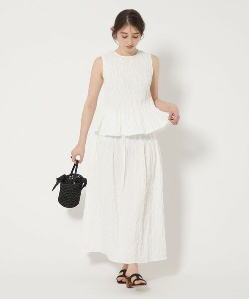 【全3色】シャーリングノースリーブカットソー　ホワイト ブラック カーキ　【nasi-0711atop】(lam)(220803) 全3色】シャーリングノースリーブカットソー ホワイト ブラック