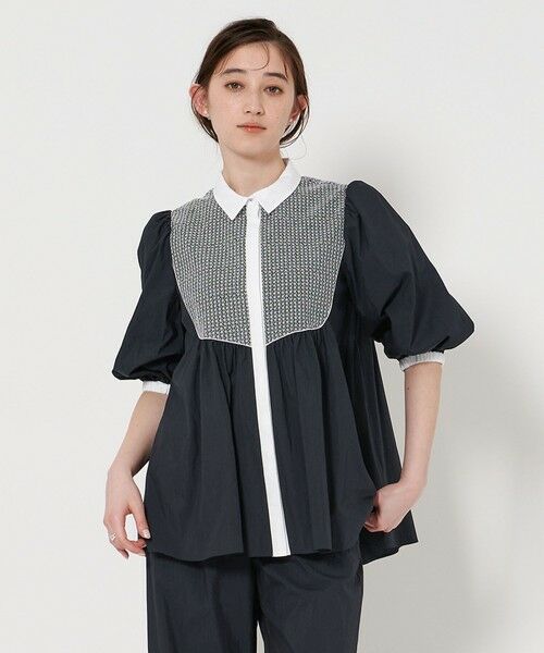 UNITED ARROWS/ユナイテッドアローズ エンブロイダリー ショートスリーブ ブラウス NAVY FREE UNITED ARROWS/ユナイテッドアローズ エンブロイダリー ショートスリーブ ブラウス NAVY FREE