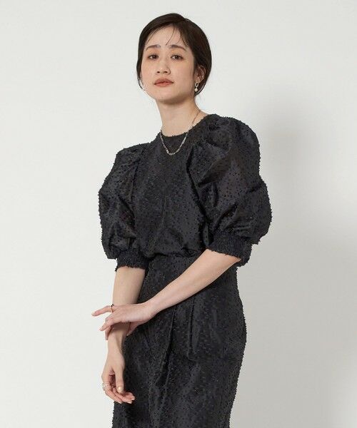 UNITED ARROWS/ユナイテッドアローズ カットジャガード パフスリーブ ブラウス BLACK FREE UNITED ARROWS/ユナイテッドアローズ カットジャガード パフスリーブ ブラウス BLACK FREE