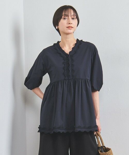 黒 フリル袖 Vネック トップス コカ coca チュールVネックトップス （Black） - ファッション