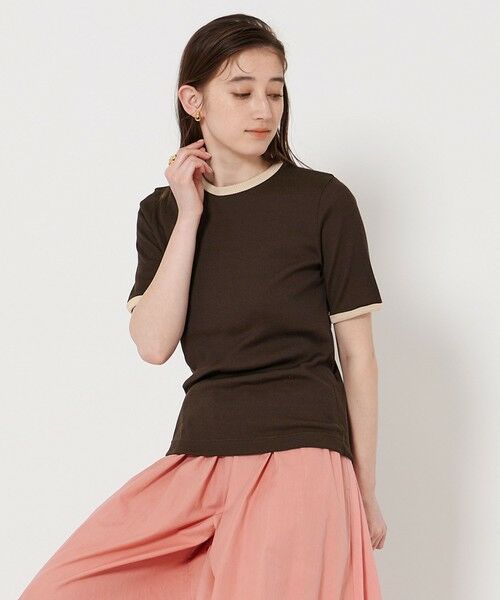 UNITED ARROWS/ユナイテッドアローズ リブ バイカラーパイピング Tシャツ DK. BROWN FREE UNITED ARROWS/ユナイテッドアローズ リブ バイカラーパイピング Tシャツ DK. BROWN FREE