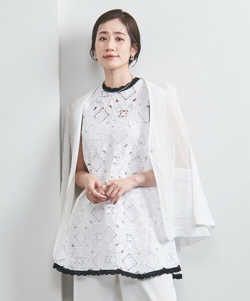 UNITED ARROWS/ユナイテッドアローズ クロッシー エンブロイダリー ノースリーブニット OFF WHITE FREE UNITED ARROWS/ユナイテッドアローズ クロッシー エンブロイダリー ノースリーブニット OFF WHITE FREE
