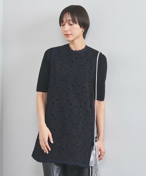 セール】 クロッシー エンブロイダリー ノースリーブニット
