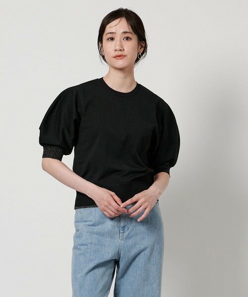 未使用ユナイテッドアローズ　パフスリーブ5分袖ニット　グレー黒系春夏 UNITED ARROWS Pパフスリーブ 5分袖 ニット
