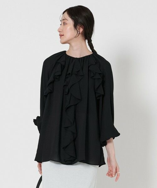 ユナイテッドアローズ ブラウス シャツ 花柄　フリル UNITED ARROWS 2トーン ドットジャカード フリルブラウス