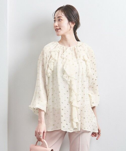 UNITED ARROWS/ユナイテッドアローズ ラッフルフリル カットジャカード ブラウス OFF WHITE FREE UNITED ARROWS/ユナイテッドアローズ ラッフルフリル カットジャカード ブラウス OFF WHITE FREE