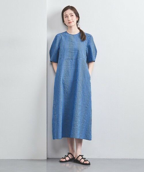 セール】 オープン バックリボン チェックワンピース （ロング