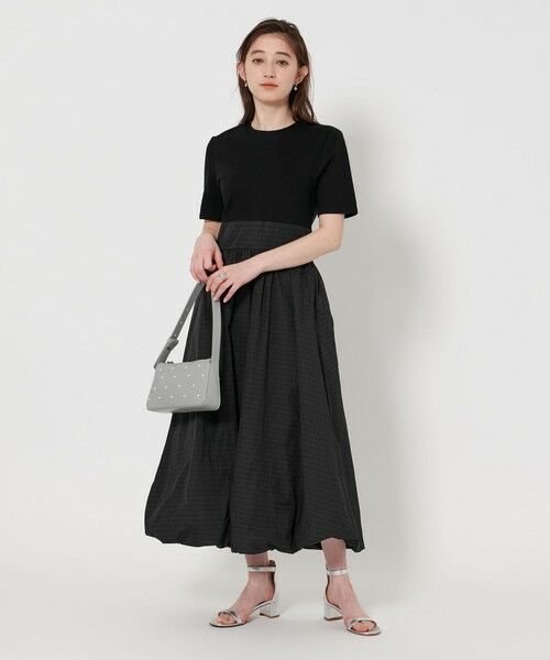 UNITED ARROWS/ユナイテッドアローズ フィット&フレア チェックタフタ ワンピース BLACK M(38) UNITED ARROWS/ユナイテッドアローズ フィット&フレア チェックタフタ ワンピース BLACK M(38)