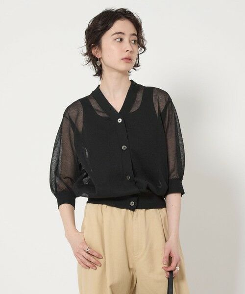 UNITED ARROWS/ユナイテッドアローズ シアー Vネック カーディガン 5SL BLACK FREE UNITED ARROWS/ユナイテッドアローズ シアー Vネック カーディガン 5SL BLACK FREE