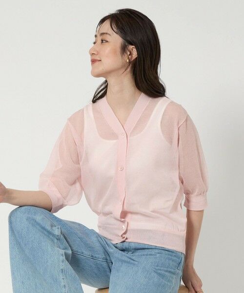 UNITED ARROWS/ユナイテッドアローズ シアー Vネック カーディガン 5SL LT. PINK FREE UNITED ARROWS/ユナイテッドアローズ シアー Vネック カーディガン 5SL LT. PINK FREE