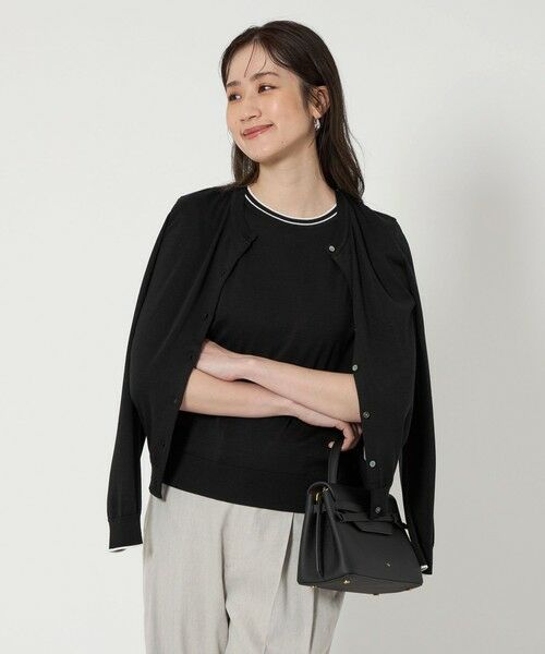 UNITED ARROWS/ユナイテッドアローズ コットンシルク 18G クルーネック カーディガン BLACK FREE UNITED ARROWS/ユナイテッドアローズ コットンシルク 18G クルーネック カーディガン BLACK FREE