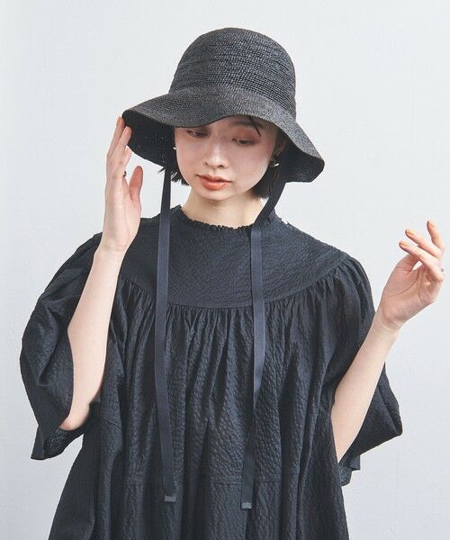 新品 UNITED ARROWS ラフィア リボン ハット　ブラック UVカット 新品 UNITED ARROWS ラフィア リボン ハットブラック UVカット