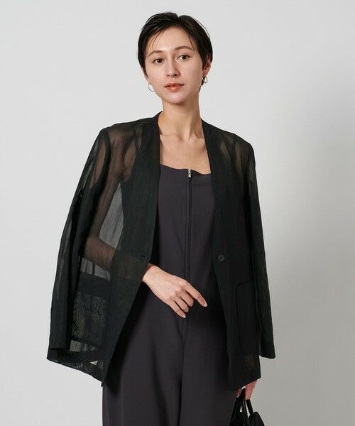 ユナイテッドアローズ  縮絨 ウール ノーカラー ジャケット パンツスーツ 40 シアー ジャケット （ノーカラージャケット）｜UNITED ARROWS