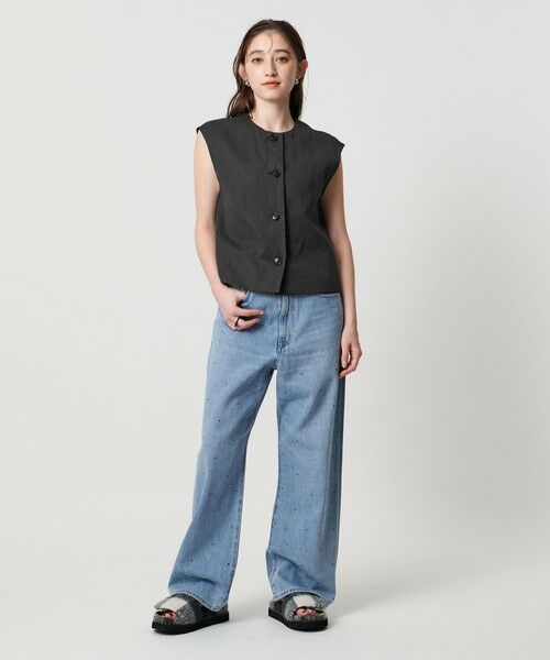 UNITED ARROWS ノースリーブベスト FREEサイズ　ベージュ セール】 コットン シアー ノースリーブベスト （ベスト