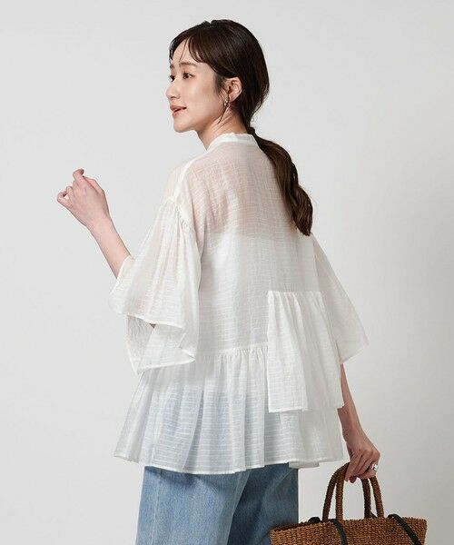 ブラウス シャツ シアーラメ イレギュラーペプラム 六分袖 ブラウス レディース UNITED ARROWS｜シアーラメ イレギュラーペプラム 六分袖