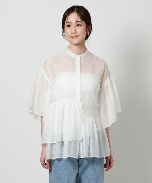 UNITED ARROWS フリル 長袖シャツ ペフラム　ホワイト UNITED ARROWS（ユナイテッドアローズ）の「レースプリーツ