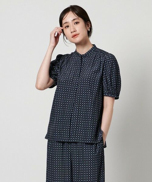 UNITED ARROWS - 【NAVY】Vネック パフスリーブ ブラウス OXの