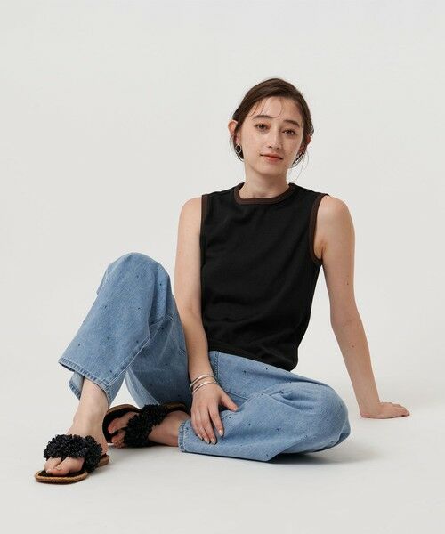 UNITED ARROWS / ユナイテッドアローズ カットソー | リブバイカラーパイピング ノースリーブカットソー | 詳細7