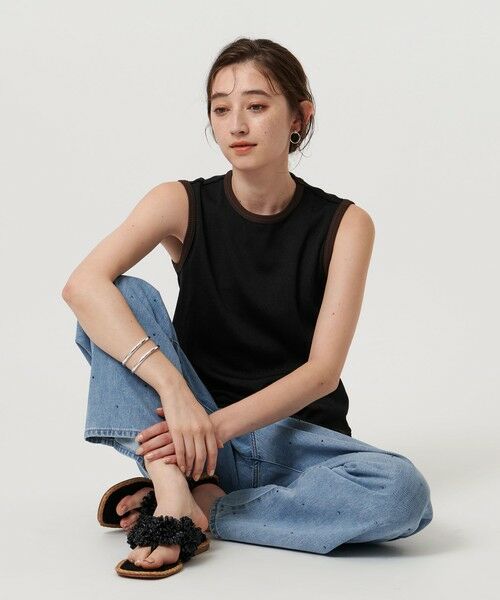 UNITED ARROWS/ユナイテッドアローズ リブバイカラーパイピング ノースリーブカットソー BLACK FREE UNITED ARROWS/ユナイテッドアローズ リブバイカラーパイピング ノースリーブカットソー BLACK FREE