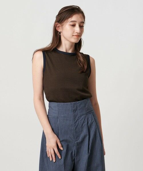 UNITED ARROWS / ユナイテッドアローズ カットソー | リブバイカラーパイピング ノースリーブカットソー | 詳細18