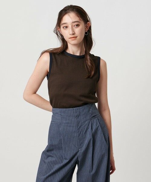 UNITED ARROWS / ユナイテッドアローズ カットソー | リブバイカラーパイピング ノースリーブカットソー(DK.BROWN)