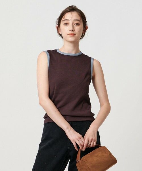 UNITED ARROWS / ユナイテッドアローズ カットソー | リブバイカラーパイピング ノースリーブカットソー(WINE)