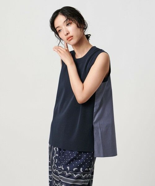 UNITED ARROWS ノースリーブベスト 黒/白 コットン シアー ノースリーブベスト