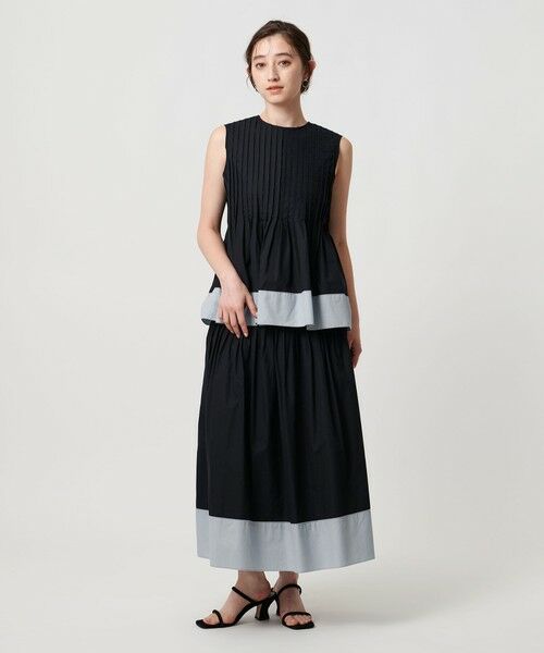 Louis Vuitton フレアスカート 紺×白 コットンシルク シルキータックフレアスカート - ウォッシャブル