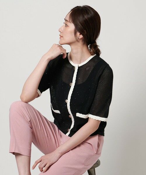 UNITED ARROWS/ユナイテッドアローズ メッシュ スパンコール ニットカーディガン -ウォッシャブル- BLACK FREE UNITED ARROWS/ユナイテッドアローズ メッシュ スパンコール ニットカーディガン -ウォッシャブル- BLACK FREE