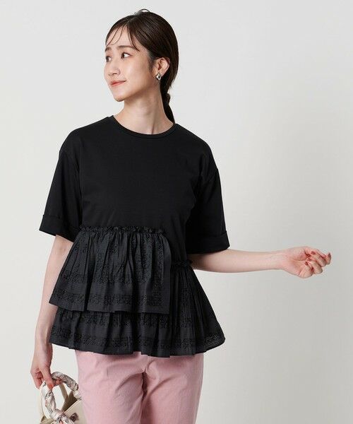 コンビ プリーツ Tシャツ エンブロイダリープリーツ コンビ Tシャツ