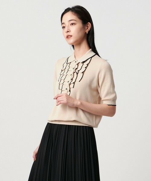 UNITED ARROWS/ユナイテッドアローズ スカラップ フリル ショートスリーブ ニット ‐ウォッシャブル‐ BEIGE FREE UNITED ARROWS/ユナイテッドアローズ スカラップ フリル ショートスリーブ ニット ‐ウォッシャブル‐ BEIGE FREE