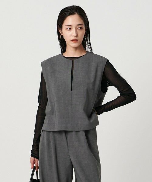 UNITED ARROWS/ユナイテッドアローズ スリット ノーカラー ベスト ‐ウォッシャブル‐ MD. GRAY FREE UNITED ARROWS/ユナイテッドアローズ スリット ノーカラー ベスト ‐ウォッシャブル‐ MD. GRAY FREE