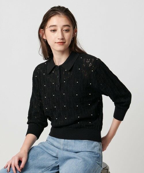 UNITED ARROWS/ユナイテッドアローズ フェイクパール レース プルオーバー ニット ウォッシャブル BLACK FREE UNITED ARROWS/ユナイテッドアローズ フェイクパール レース プルオーバー ニット ウォッシャブル BLACK FREE