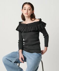 UNITED ARROWS / ユナイテッドアローズ ニット・セーター | ギャザー オフショルダー 7分袖ニット ‐ウォッシャブル‐