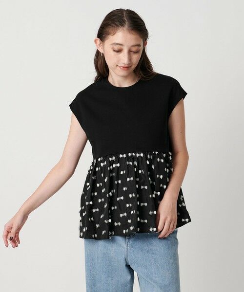 リボン カットジャガード コンビ ブラウス ‐ウォッシャブル