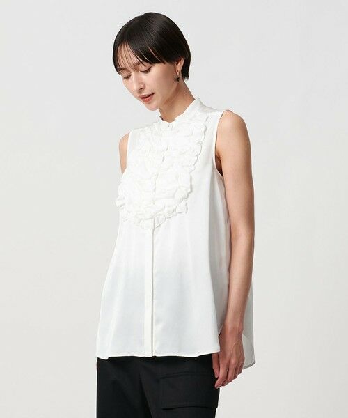 UNITED ARROWS/ユナイテッドアローズ サテン フリル ブラウス ‐ウォッシャブル‐ WHITE FREE