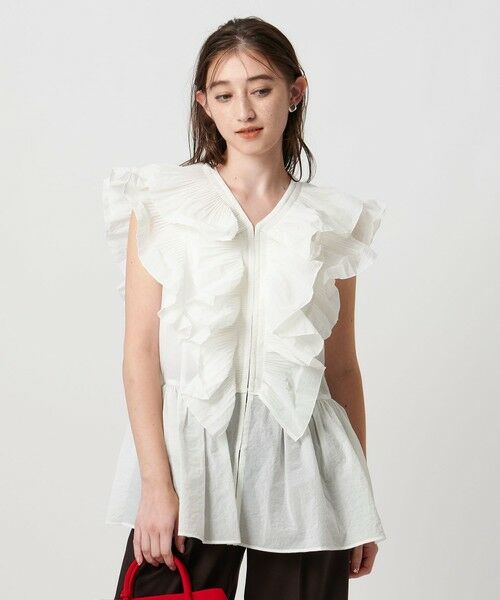 UNITED ARROWS/ユナイテッドアローズ フリル ギャザー ブラウス ウォッシャブル WHITE FREE UNITED ARROWS/ユナイテッドアローズ フリル ギャザー ブラウス ウォッシャブル WHITE FREE