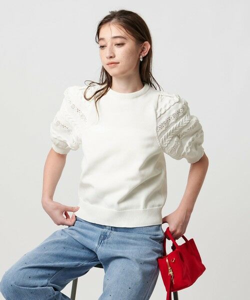 UNITED ARROWS/ユナイテッドアローズ レース コンビ パフ ニット ウォッシャブル OFF WHITE FREE UNITED ARROWS/ユナイテッドアローズ レース コンビ パフ ニット ウォッシャブル OFF WHITE FREE