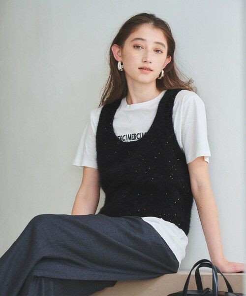 UNITED ARROWS/ユナイテッドアローズ フォックス カシミヤ スパンコール 2WAY ニットベスト BLACK FREE UNITED ARROWS/ユナイテッドアローズ フォックス カシミヤ スパンコール 2WAY ニットベスト BLACK FREE