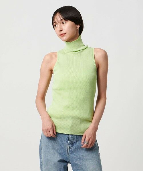 UNITED ARROWS/ユナイテッドアローズ コットン リブ ノースリーブ タートルニット ‐ウォッシャブル‐ LIME FREE