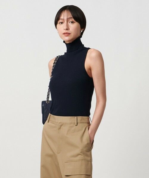 UNITED ARROWS/ユナイテッドアローズ コットン リブ ノースリーブ タートルニット ‐ウォッシャブル‐ NAVY FREE