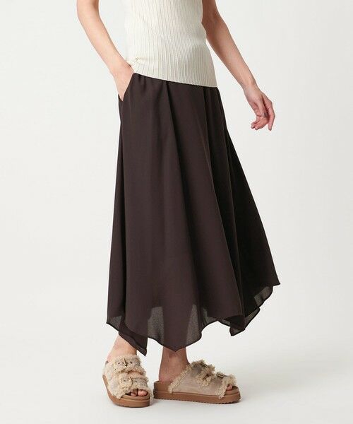 UNITED ARROWS / ユナイテッドアローズ ミニ・ひざ丈スカート | イレギュラー ヘム フレア スカート(DK.BROWN)