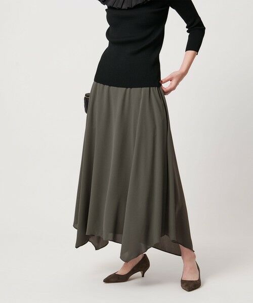 UNITED ARROWS / ユナイテッドアローズ ミニ・ひざ丈スカート | イレギュラー ヘム フレア スカート(OLIVE)