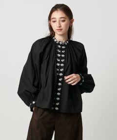【今期】UNITED ARROWS フレアシルエット 半袖ブラウス 黒 UNITED ARROWS ブラウス シャツ ダブルクロス フレアスリーブ