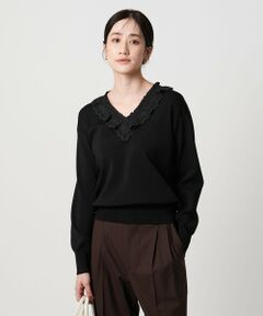 UNITED ARROWS ユナイテッドアローズ コンビ レース 長袖トップス レース コンビ パフ ニット ウォッシャブル