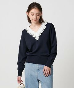 UNITED ARROWS / ユナイテッドアローズ ニット・セーター | スカラップ レース フリル ニット‐ウォッシャブル‐