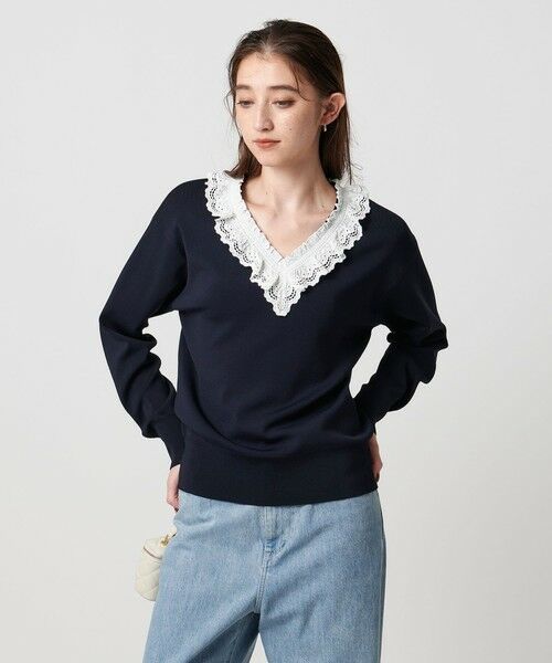 UNITED ARROWS / ユナイテッドアローズ ニット・セーター | スカラップ レース フリル ニット‐ウォッシャブル‐ | 詳細17