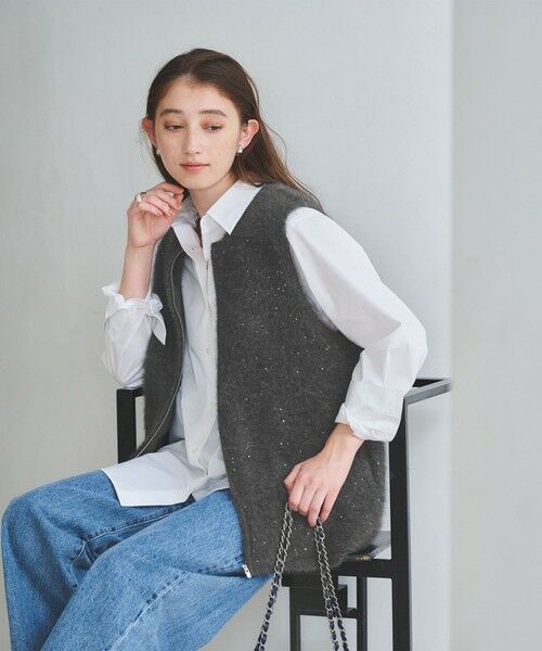 UNITED ARROWS/ユナイテッドアローズ フォックスカシミヤ スパンコール ジップ ベスト DK. GRAY FREE