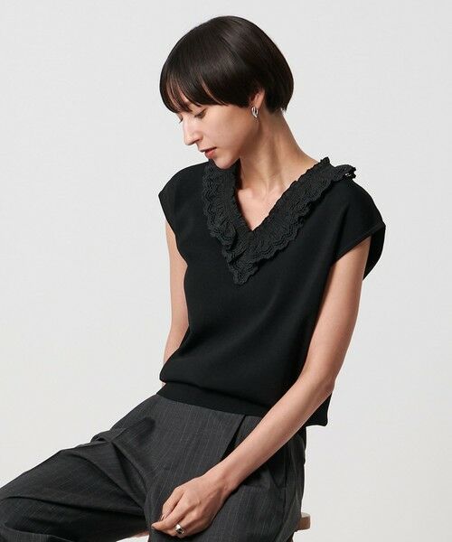 UNITED ARROWS/ユナイテッドアローズ スカラップ レース フリル ベスト-ウォッシャブル- BLACK FREE UNITED ARROWS/ユナイテッドアローズ スカラップ レース フリル ベスト-ウォッシャブル- BLACK FREE